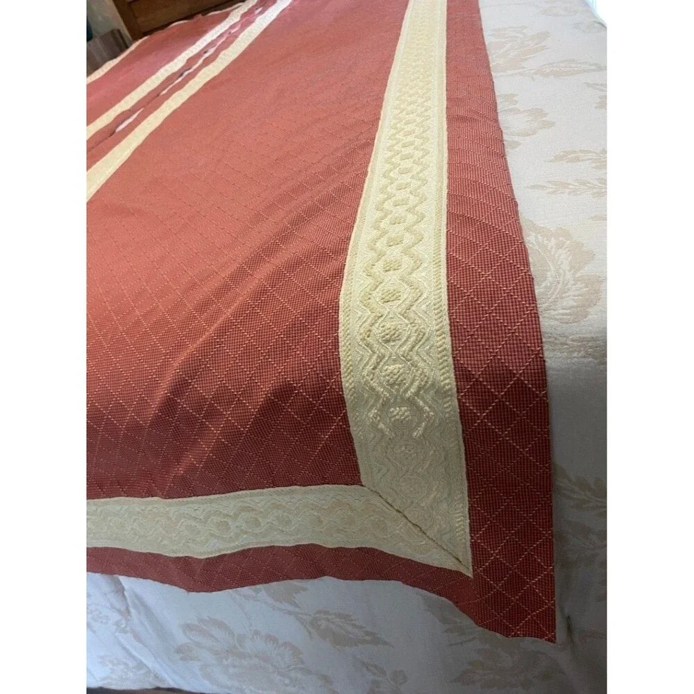Pair of Lee Jofa Red Embroidered Tab Top Curtain Panels Lined Decorative Trim